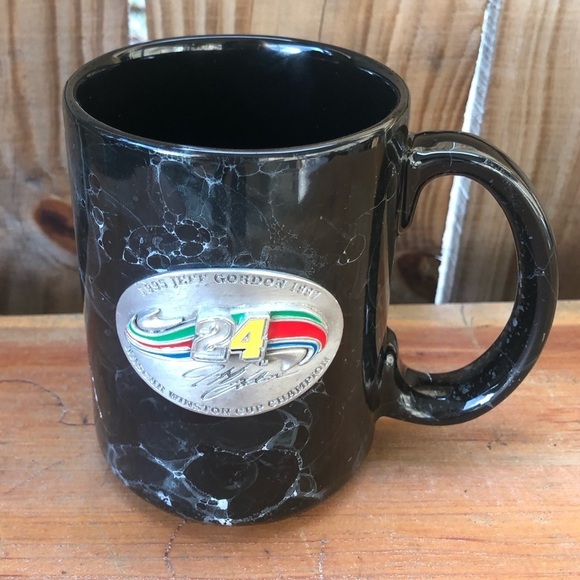 Jeff Gordon Nascar Winston Cup Champion Black Marbled Mug with Pewter Emblems - Picture 1 of 6